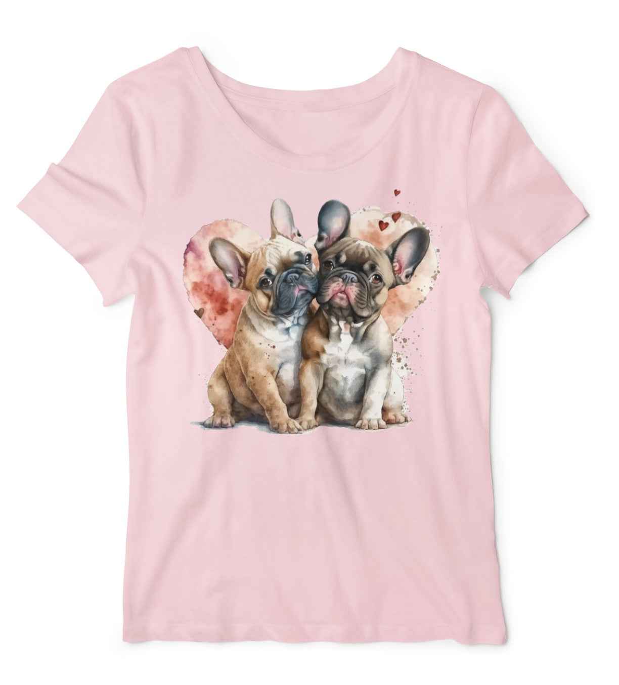 Women's French Bulldog Graphic T-Shirt, Pink Cotton, Short Sleeve Top