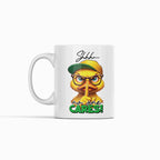 White mug with a cartoon duck wearing a cap and glasses, and text 'Shh... no one cares!' on a white background.