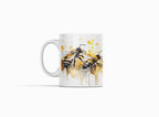 Artistic Honeybee White Ceramic Coffee Mug with Yellow and Pink Watercolor Design