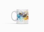 Artistic Honeybee White Ceramic Coffee Mug with Yellow and Pink Watercolor Design