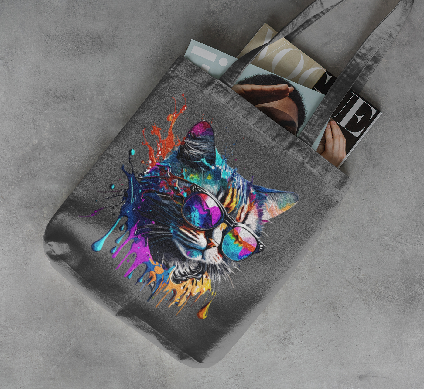 Color Splash Cool Cat Tote Bag, Spacious, Trendy Design