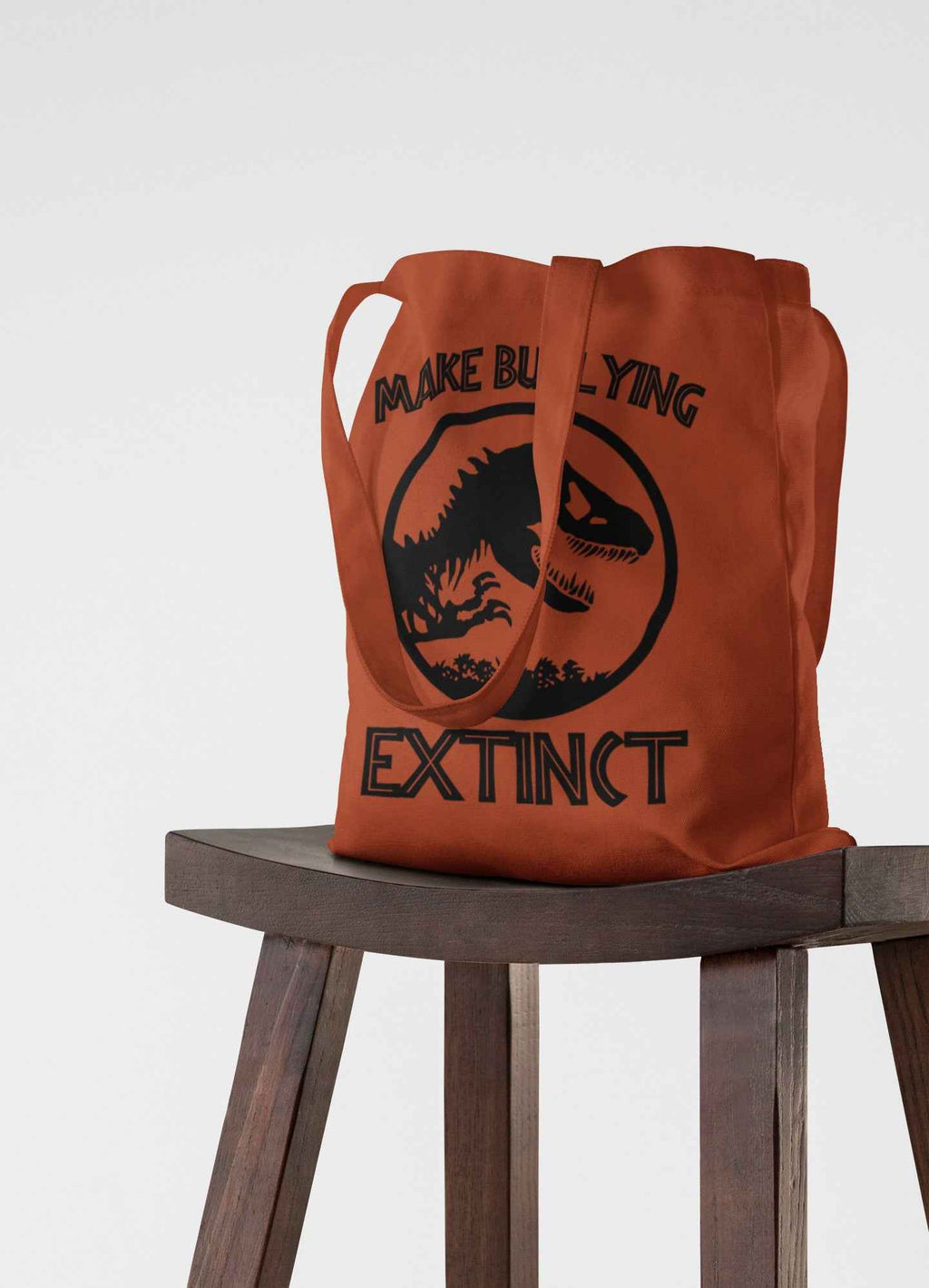 Dinosaur Canvas Tote Bag Rust Orange, 15"x16", Reusable Shopping Bag with T-Rex Design, Eco-Friendly Carry-All