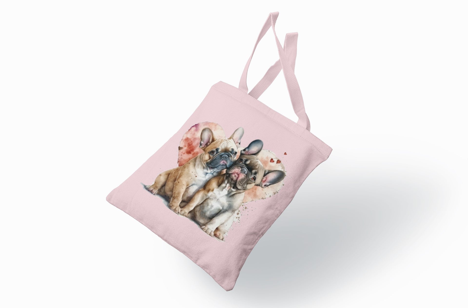 French Bulldog Love Canvas Tote Bag, Canvas Cotton Shopping Bag with Puppy Design