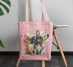 French Bulldog Love Canvas Tote Bag, Canvas Cotton Shopping Bag with Puppy Design