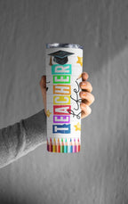 Teacher Life Insulated Tumbler, 20 oz Stainless Steel Travel Mug, Colorful Educational Design with Straw and Lid