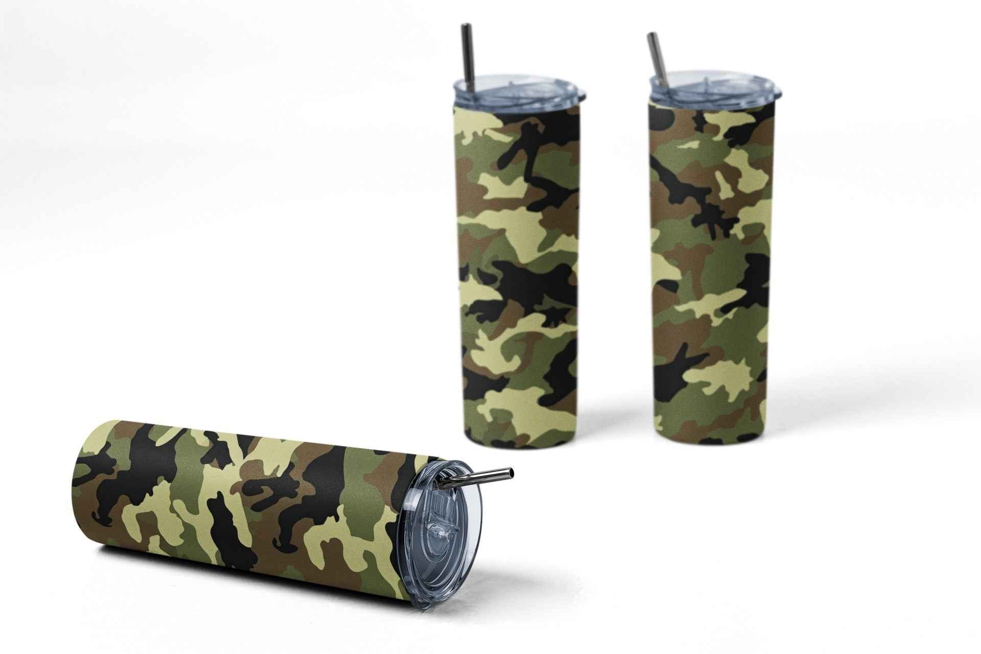 Camouflage Design Insulated Stainless Steel Tumbler with Lid and Straw, 20 oz