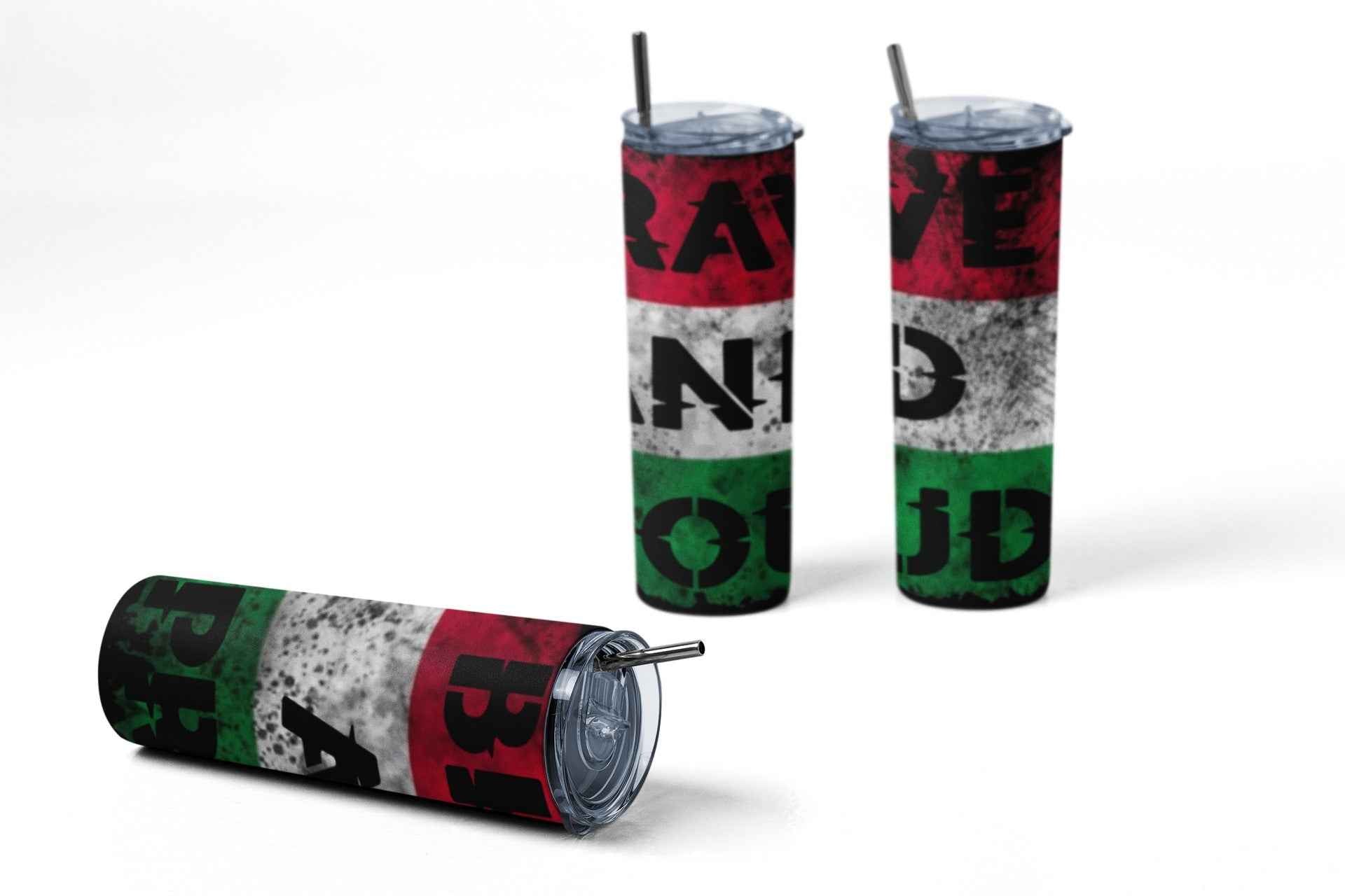 Hungarian Flag Design Tumbler, Brave and Proud Pattern, Red White Green Colors