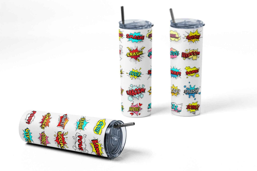 Comic Book Speech Bubble Pattern Tumbler, 20 oz Stainless Steel, Insulated Travel Cup with Lid