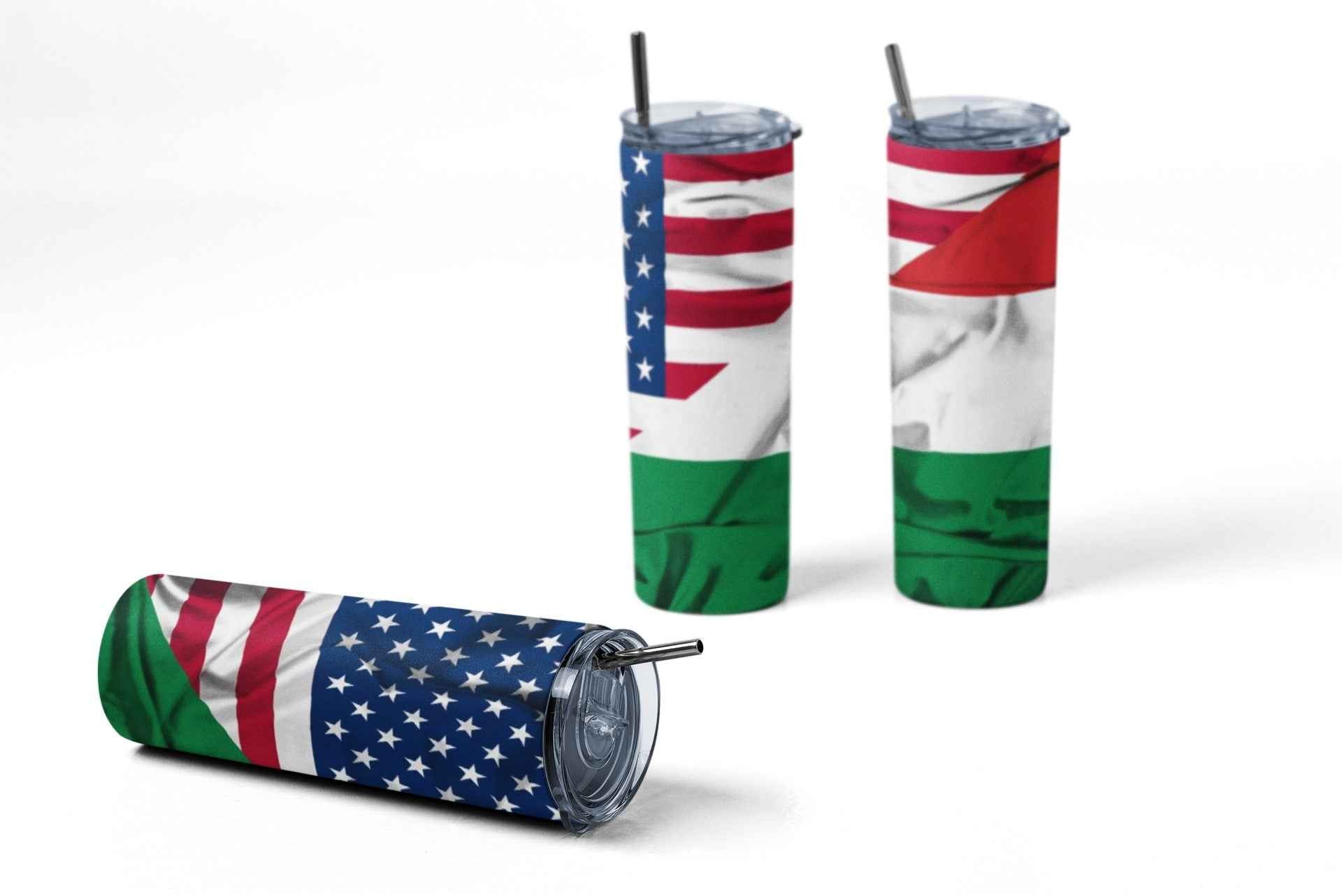 Hungarian American Flag Stainless Steel Tumbler, 20 oz, Insulated Travel Cup with Lid