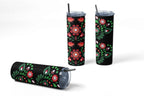 Floral Folk Art Insulated Tumbler, 20 oz, Black with Red Flowers, Stainless Steel