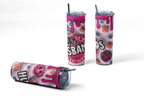 Funny Mama Stainless Steel Tumbler with Straw, 20 oz, Pink Drip Design with Skeleton, Smiley Face and Floral Graphics