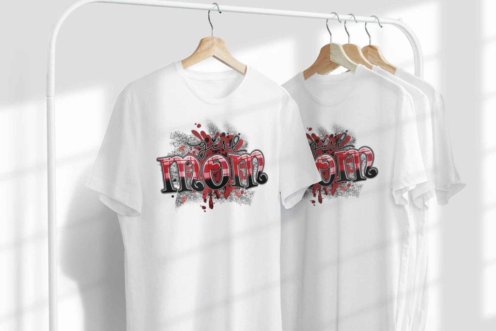 Girl Mom Graphic Iron-On Transfer, Red and Black Design, 9", DTF Heat Transfer