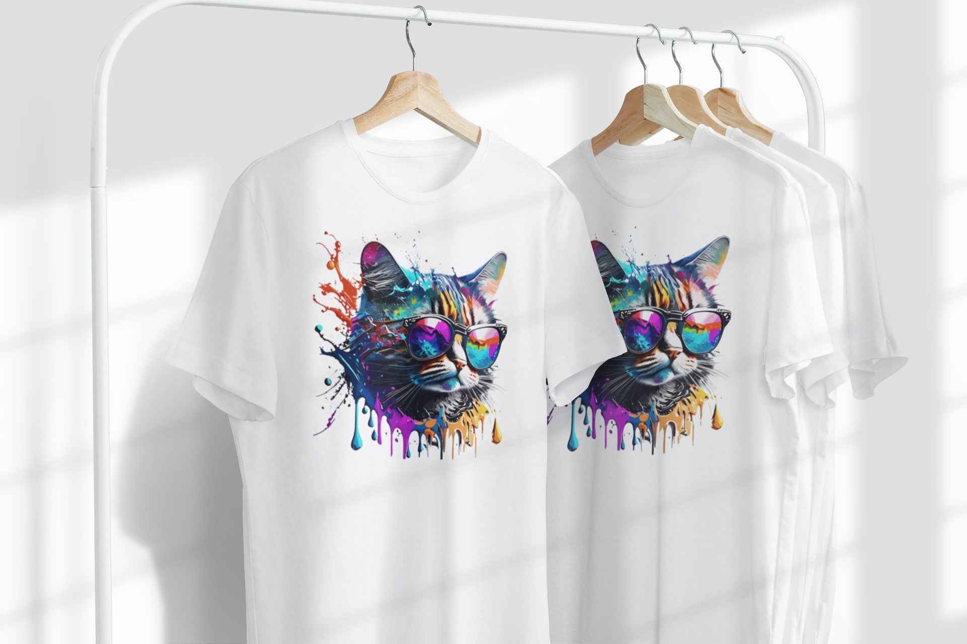 Watercolor Animal Graphic T-Shirt, White, Color Splash Design, Short Sleeve Casual Tee