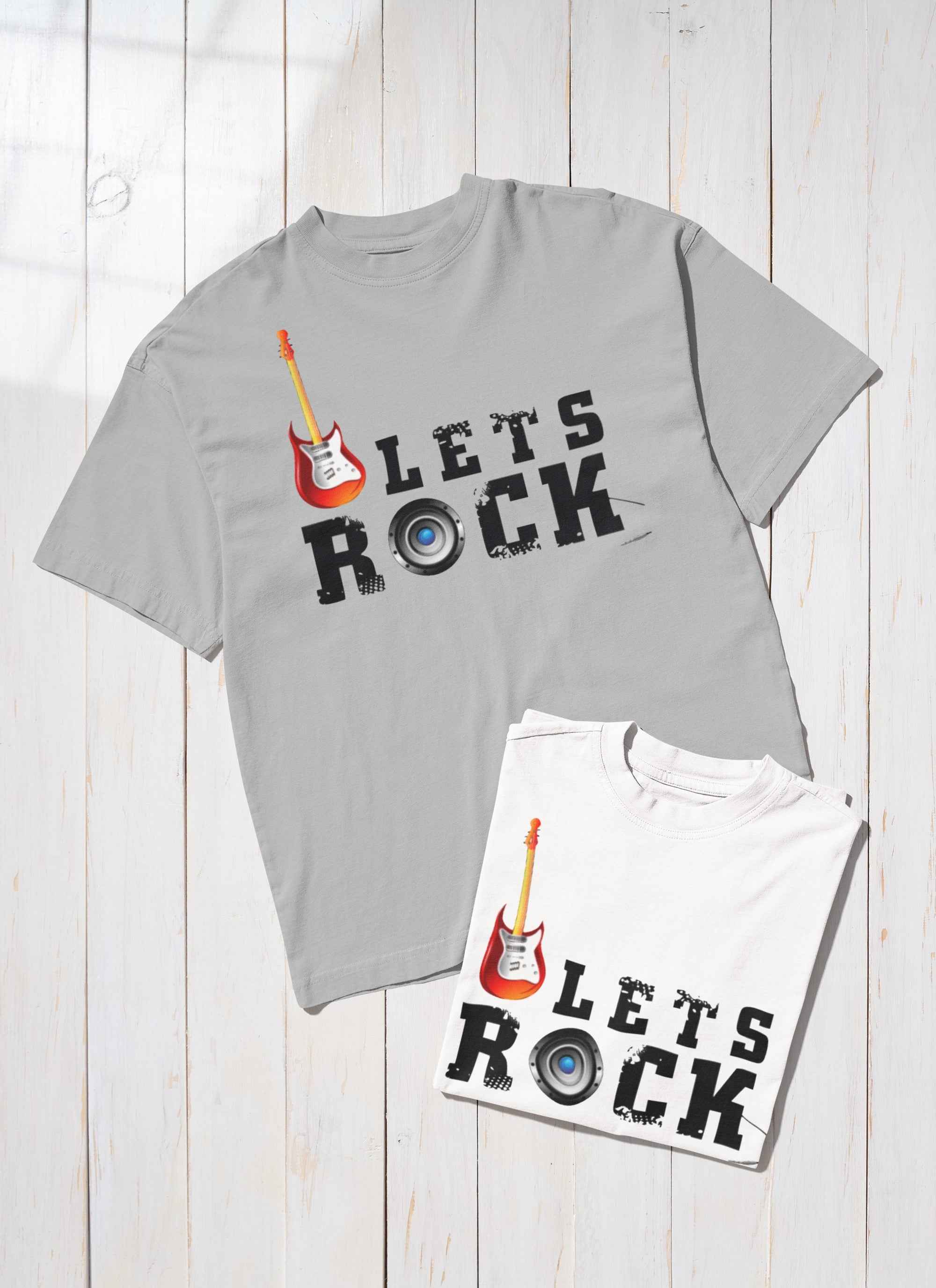 Let's Rock Custom Design Toddler T-Shirt, Music Theme Guitar Print Tee
