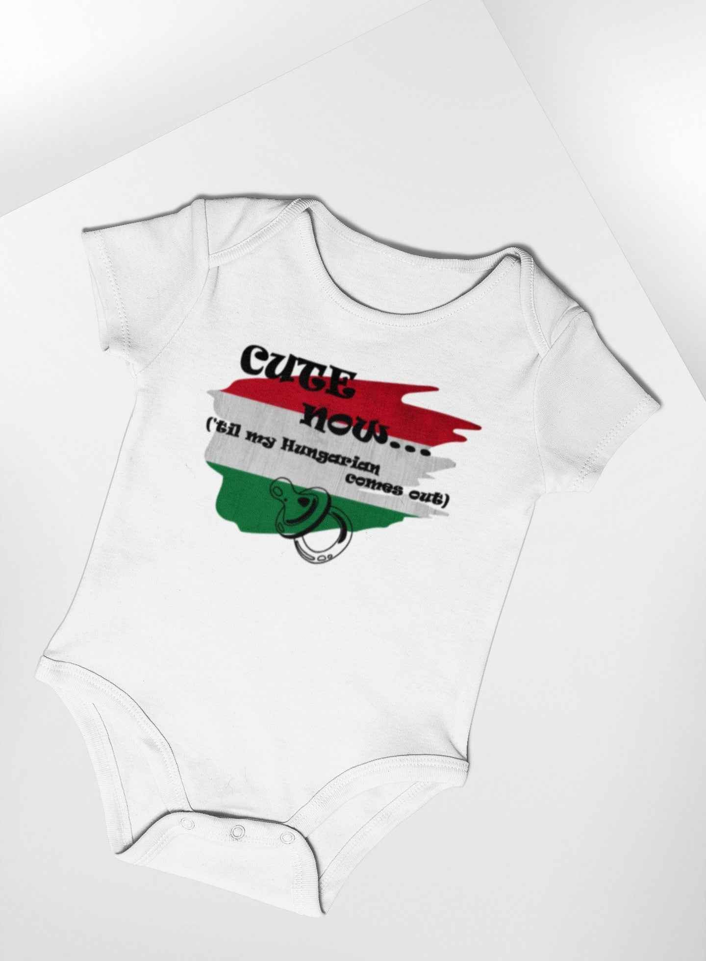 Hungarian Pride Baby Bodysuit, White Cotton Short Sleeve with Set of 3 Bibs