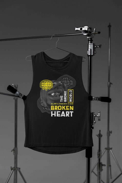 Broken Heart Graphic Iron-on Decal, The Bronx World Design, Black and Yellow
