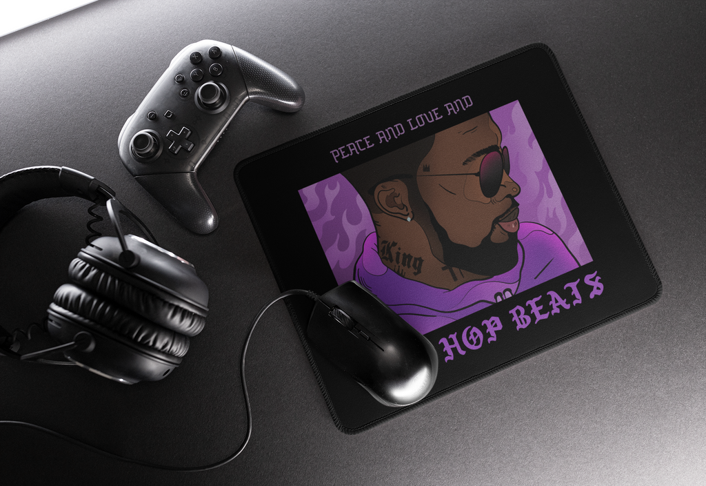 Hip Hop Beats Mouse Pad — "Peace and Love and Hip Hop Beats" Retro Rap Artist Desk Mat