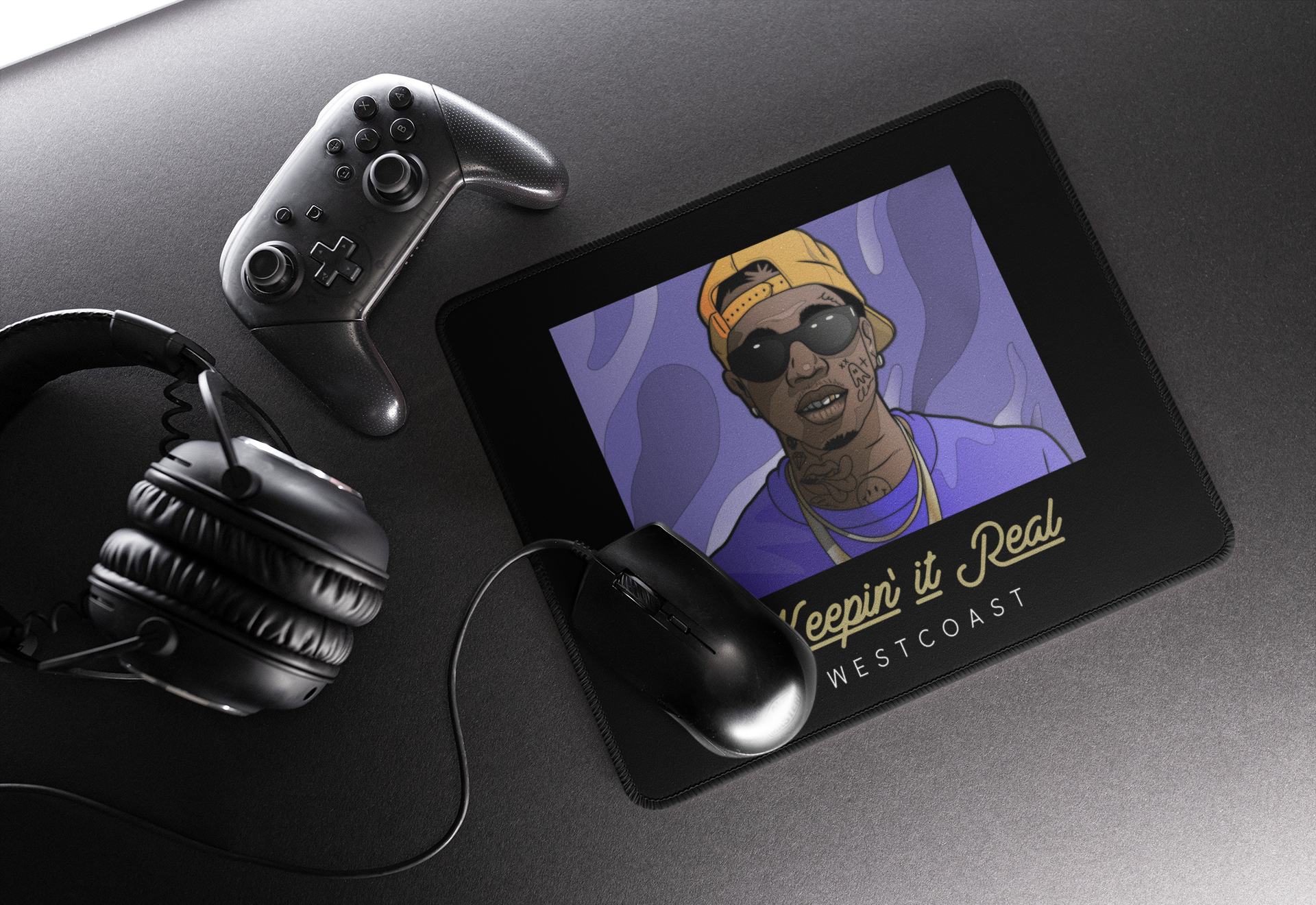 West Coast 'Keepin' It Real' Rapper Mouse Pad — Hip Hop Gaming Desk Mat