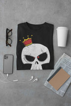 Skull Crown Graphic T-Shirt, Black Cotton, Vintage Style Design