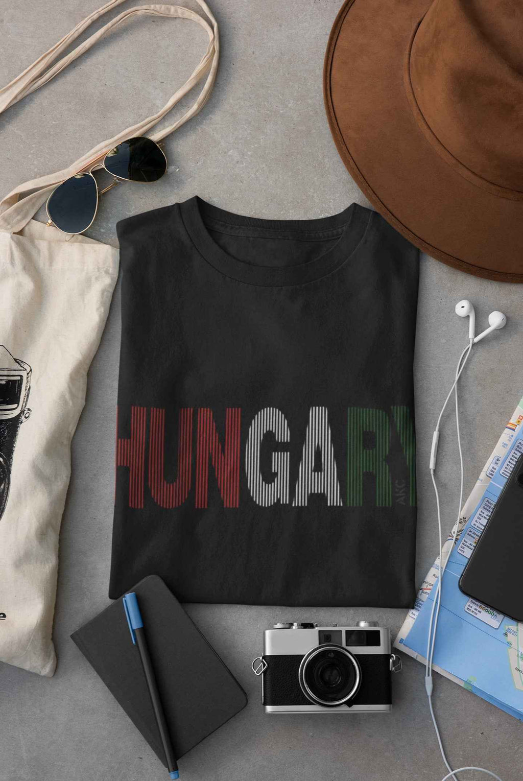 Hungarian Pride T-Shirt, Black Cotton, Striped Font Design