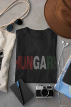 Hungarian Pride T-Shirt, Black Cotton, Striped Font Design