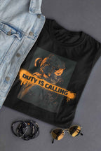 Duty is Calling Graphic T-Shirt Black, Tactical Soldier Design with Orange Print