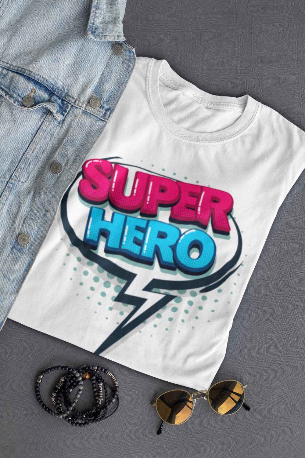Cotton Unisex T-Shirt Superhero Design Comics Speech Bubble