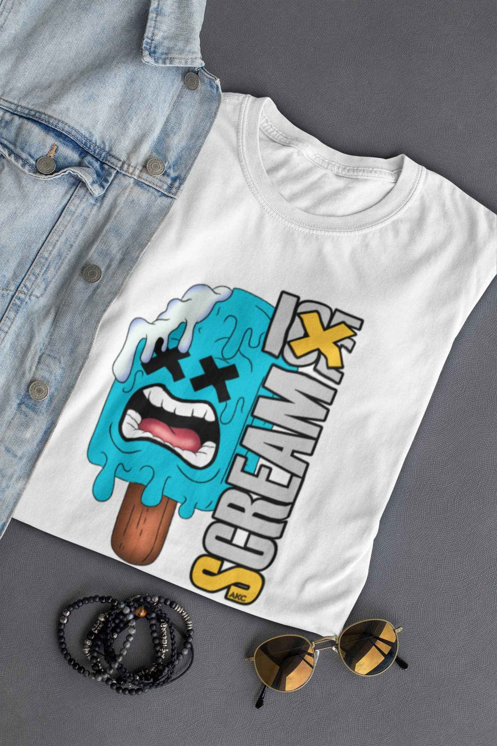 Scream IX Ice Cream Graphic T-Shirt, White and Black Colors, Custom Design