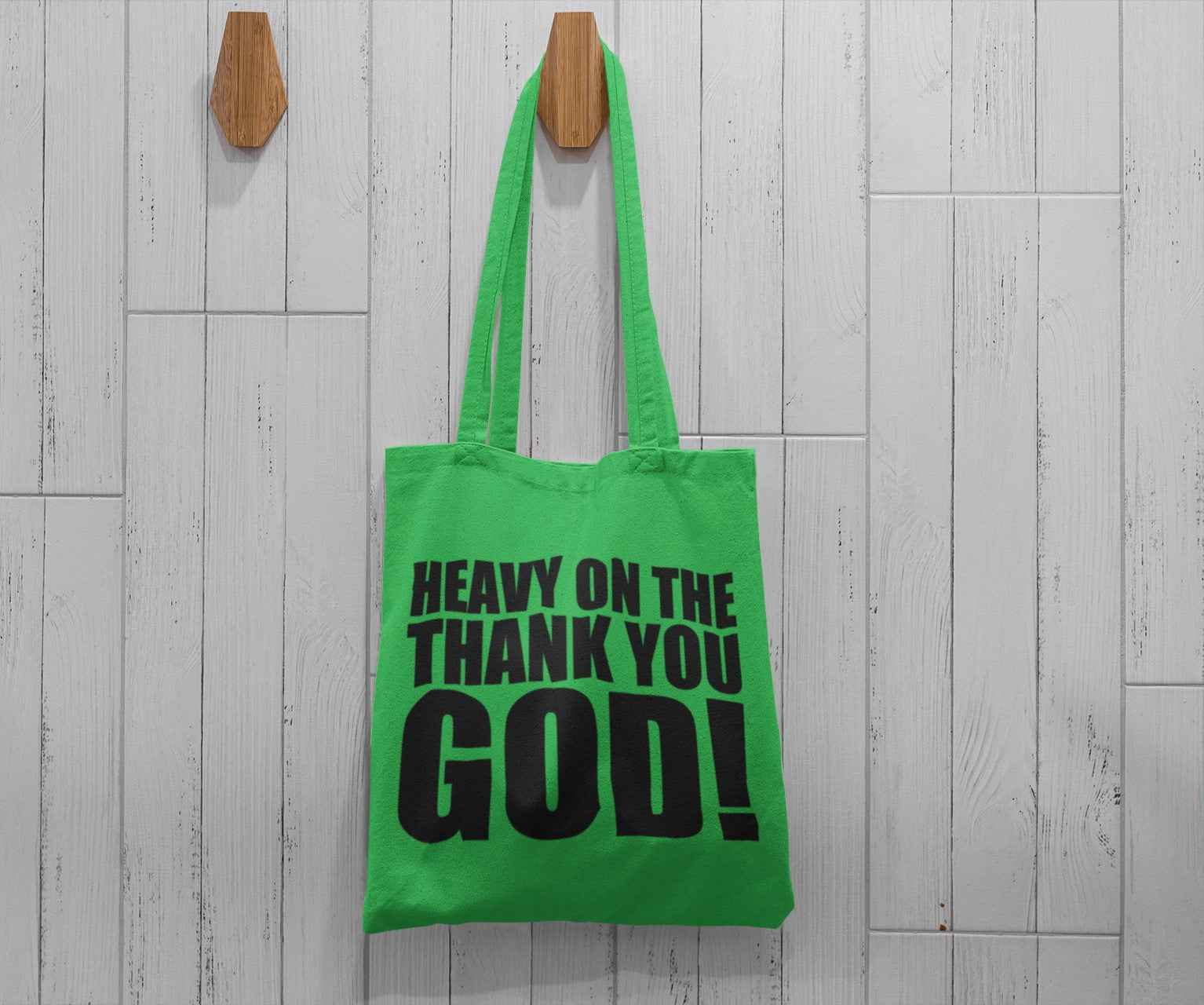 Inspirational Canvas Tote Shopping Bag, Reusable Bag with 'Heavy on the Thank You GOD!' Message