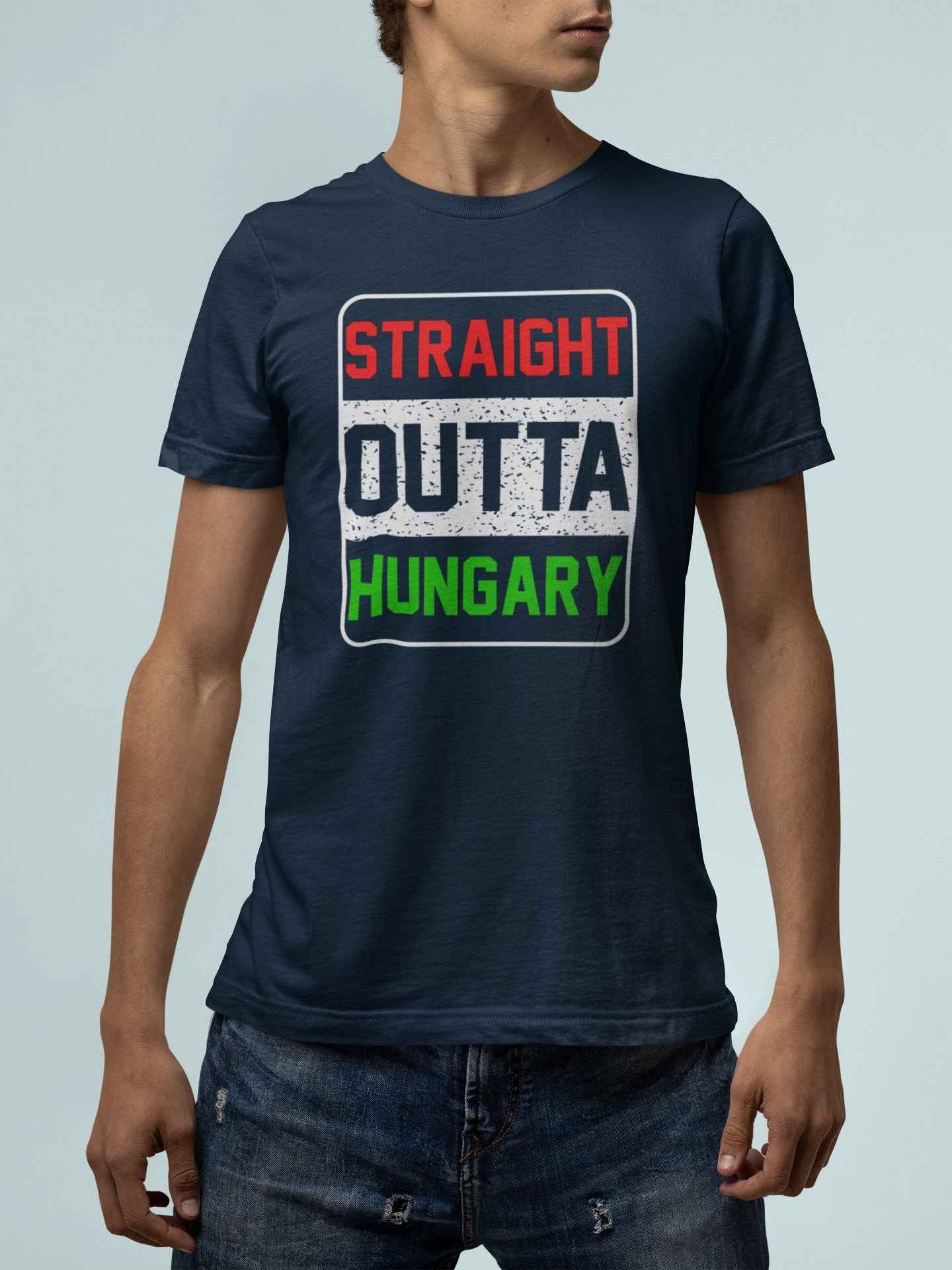 Straight Outta Hungary T-Shirt, Navy Blue, Adult Graphic Tee