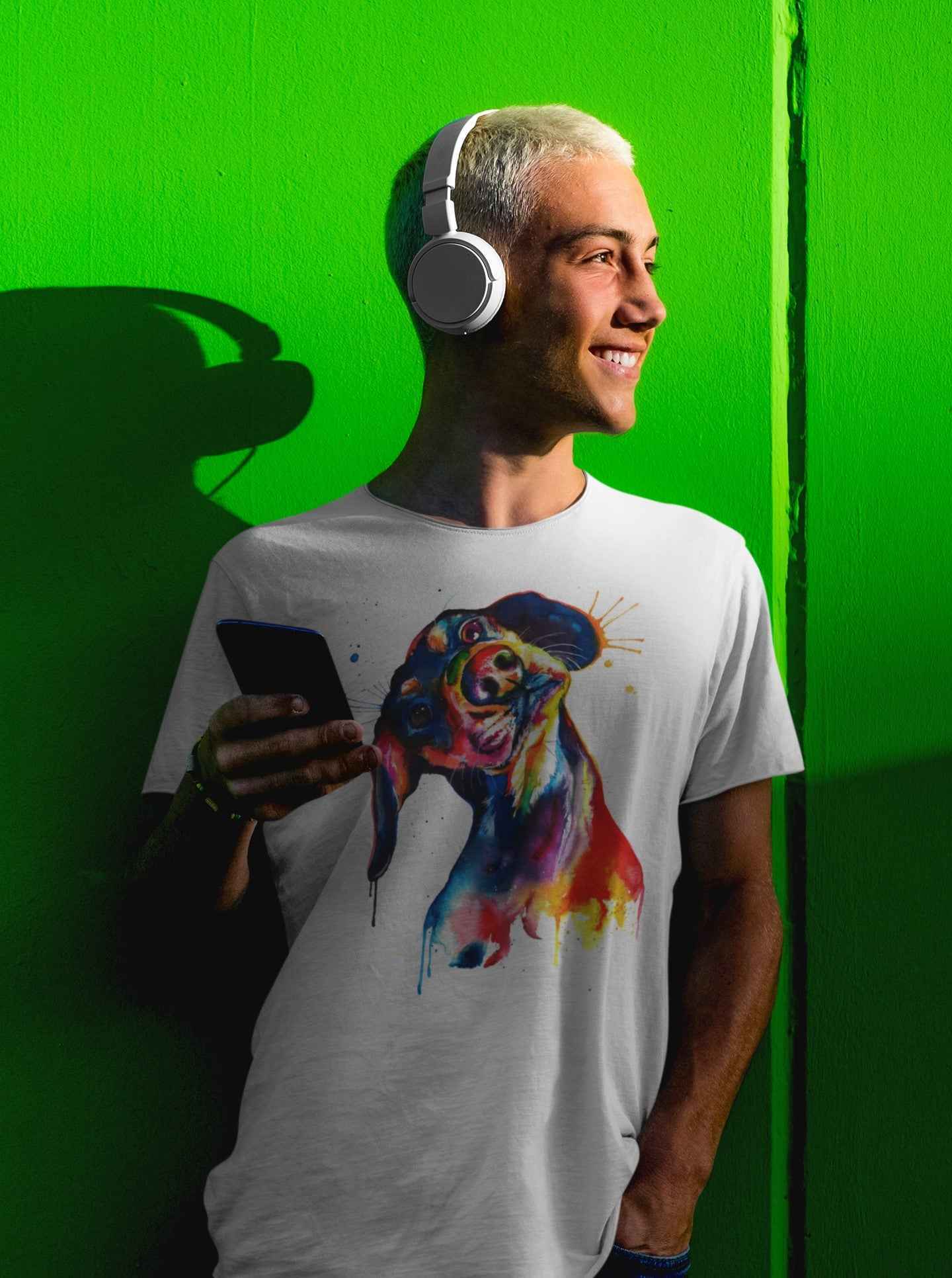 Watercolor Animal Graphic T-Shirt, White, Color Splash Design, Short Sleeve Casual Tee