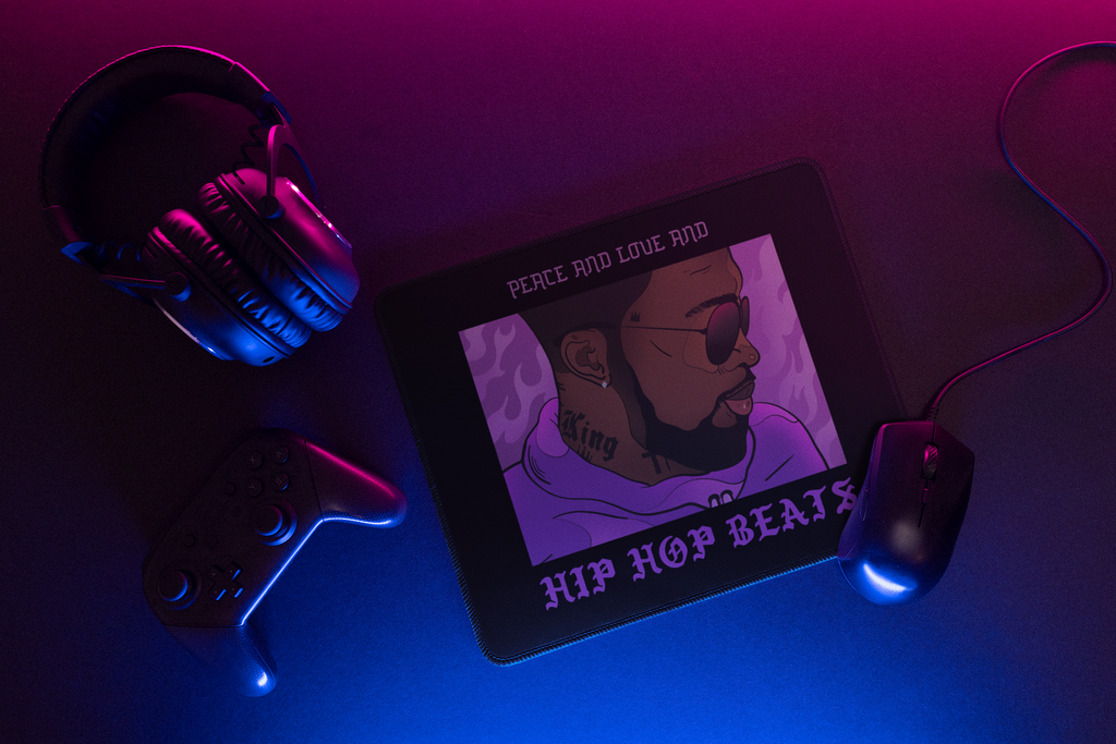 Hip Hop Beats Mouse Pad — "Peace and Love and Hip Hop Beats" Retro Rap Artist Desk Mat