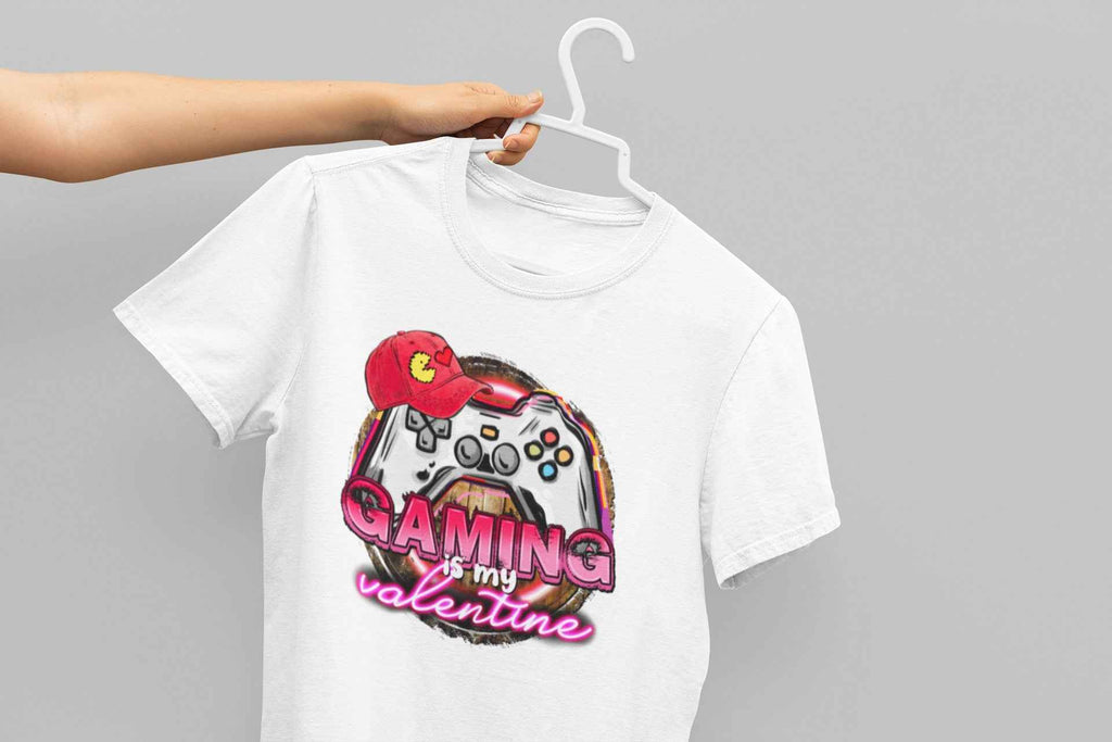 Gaming is My Valentine T-Shirt, Gamer Graphic Design, White Cotton Tee