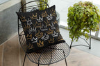 Decorative Crown Pattern 20 inches Pillow, Black with Gold and White Design, Modern Royal Home Decor