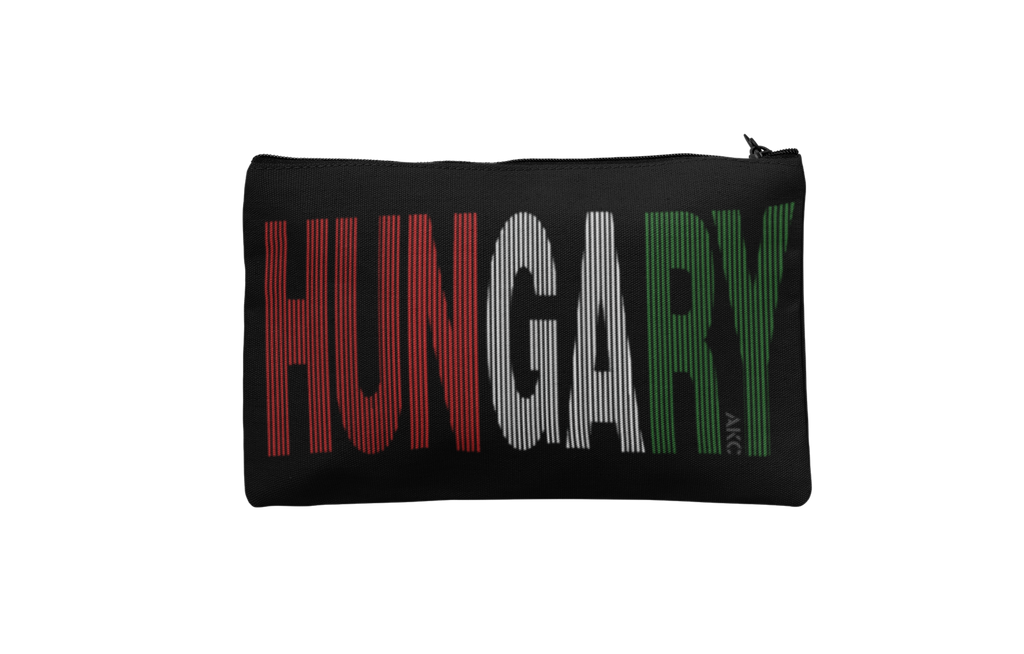 Black pouch with 'HUNGARY' in red, white, and green on a white background