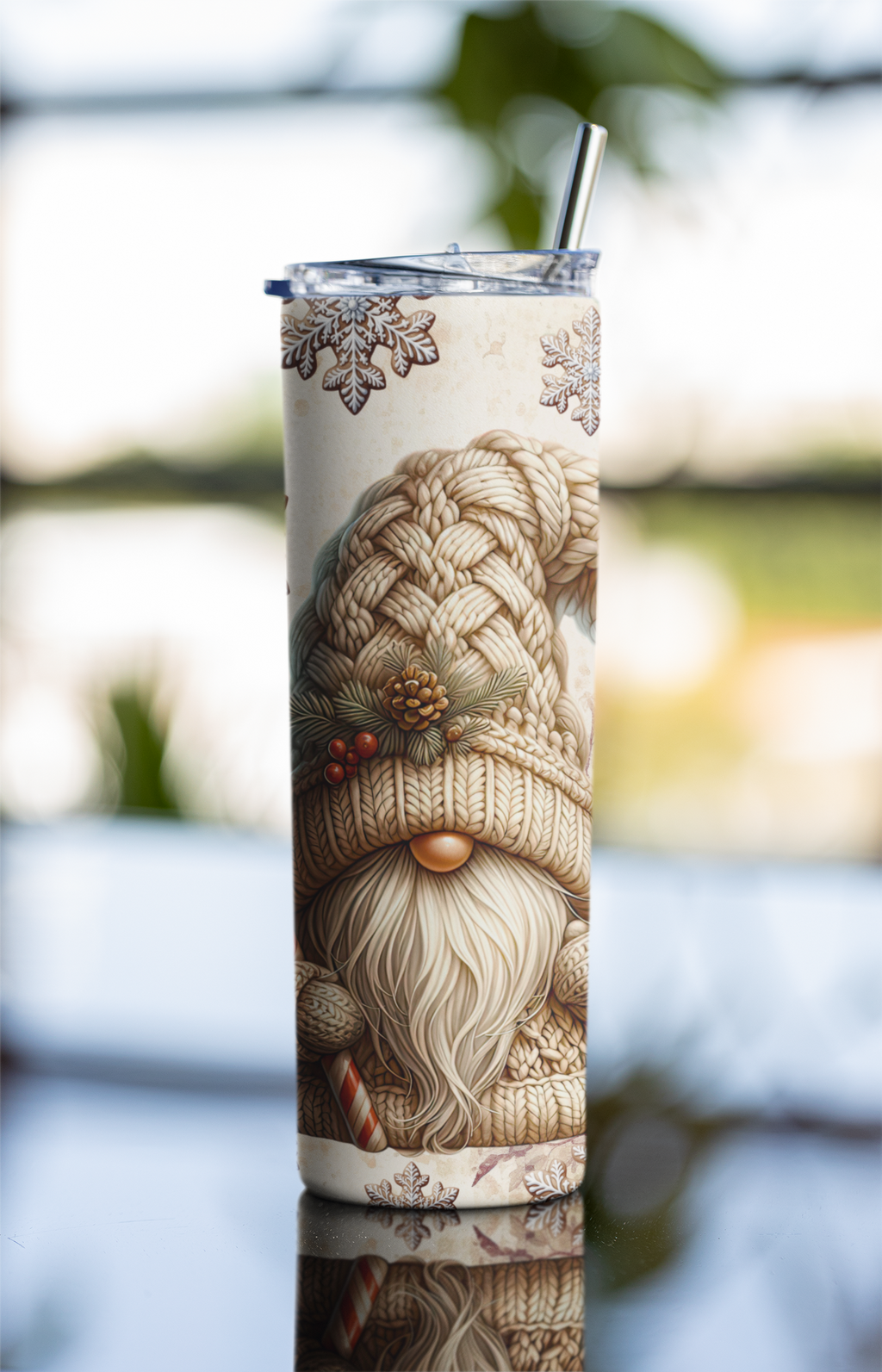 Winter Gnomes Stainless Steel Tumbler,20 oz Insulated Travel Mug with Lid and Straw, Holiday Design