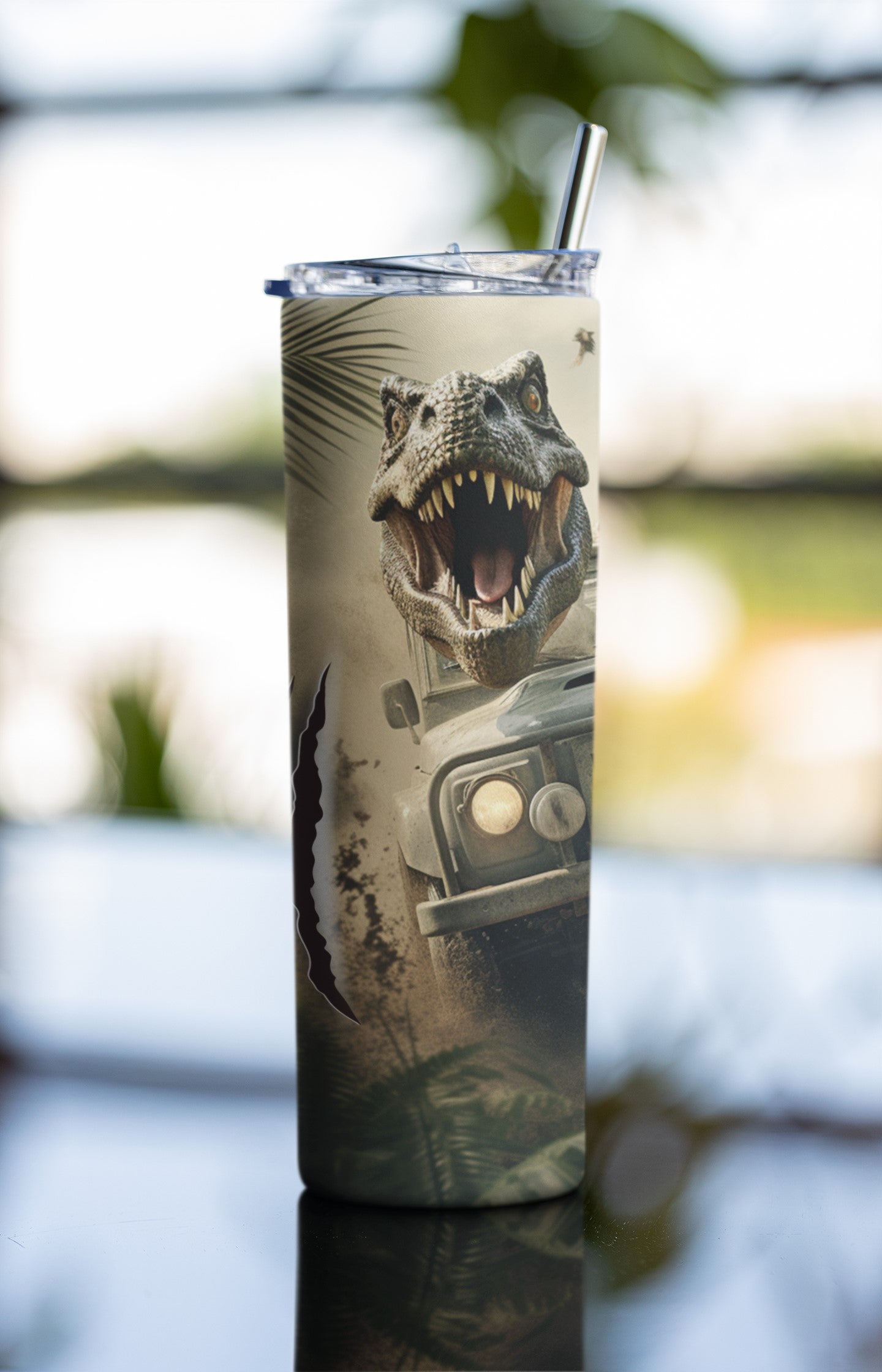 Adventure Ready Stainless Steel Tumbler with Dinosaur Design, 20 oz Insulated Travel Cup with Straw and Lid