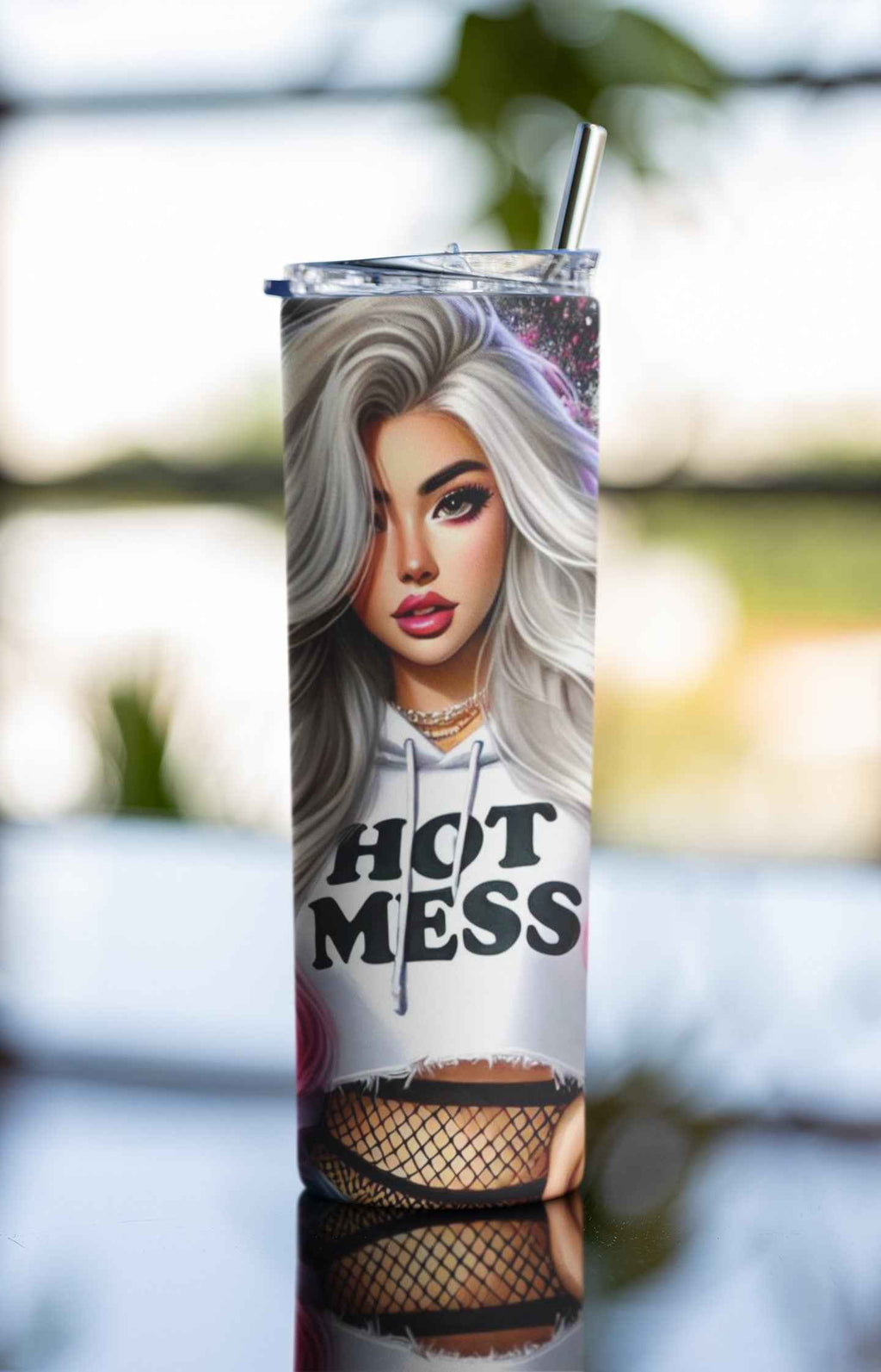 Hot Mess Stylish Stainless-Steel Tumbler with Straw, 20 oz