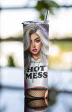 Hot Mess Stylish Stainless-Steel Tumbler with Straw, 20 oz