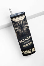 Bad Kitty Stainless Steel Tumbler 20 oz Police Mugshot Design, Insulated Travel Cup with Lid and Straw