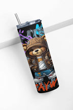 Custom Design Stylish Bear Tumbler, 20oz Stainless Steel Cup with Straw, Graffiti Art Design
