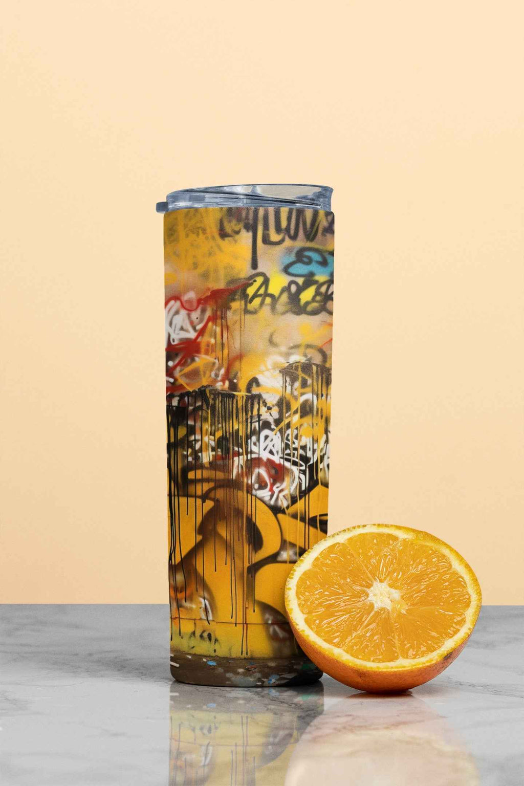 Urban Graffiti Art Stainless Steel Tumbler, 20 oz, Insulated Travel Cup with Lid, Multi-Color Design