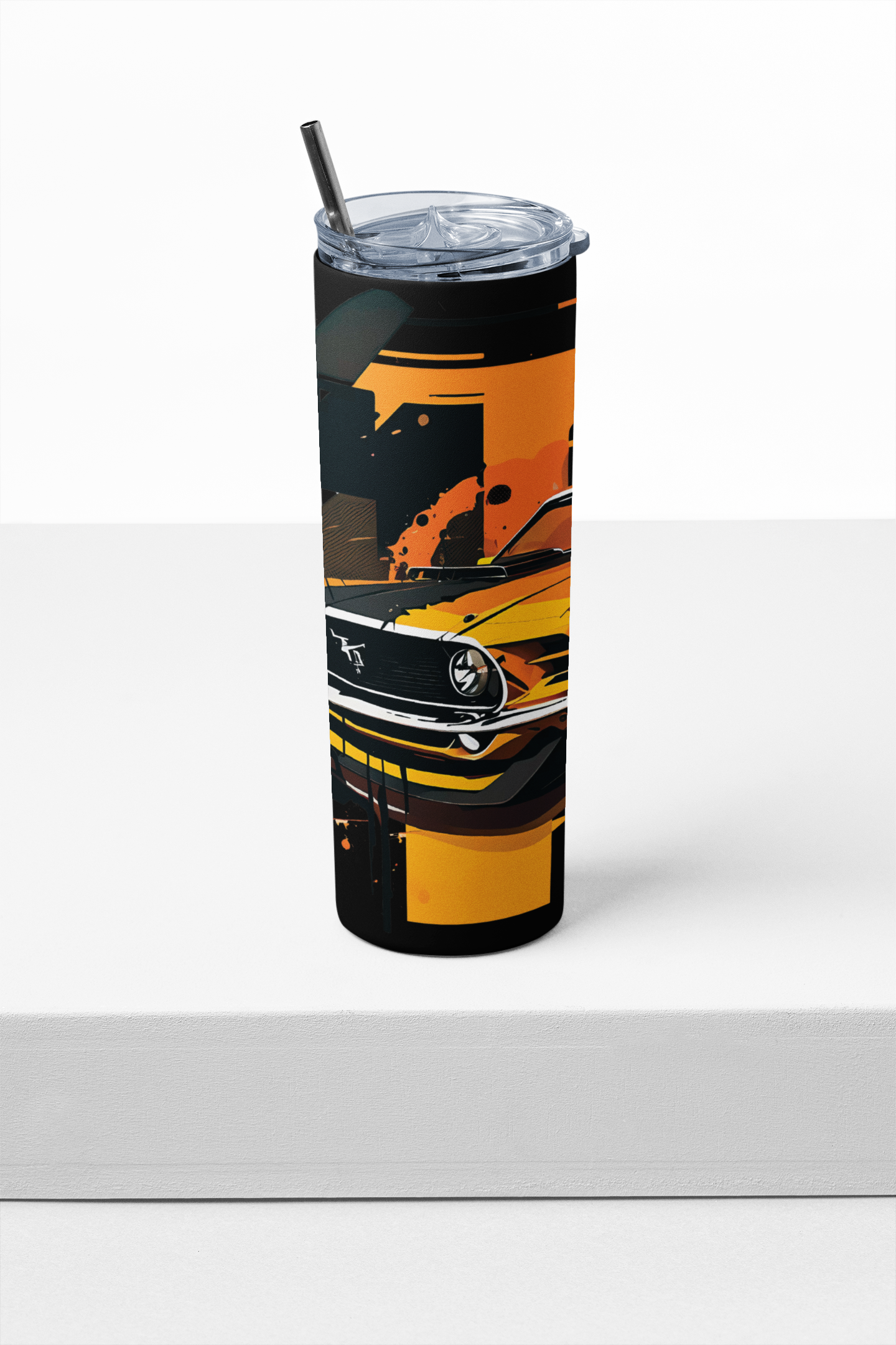 Tumbler with a car design on a white background