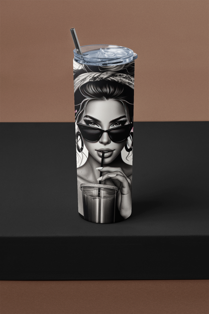 FERAL Stylish Stainless-Steel Tumbler 20 oz (600 ml) with Straw & Lid, Durable Design, Portable Size