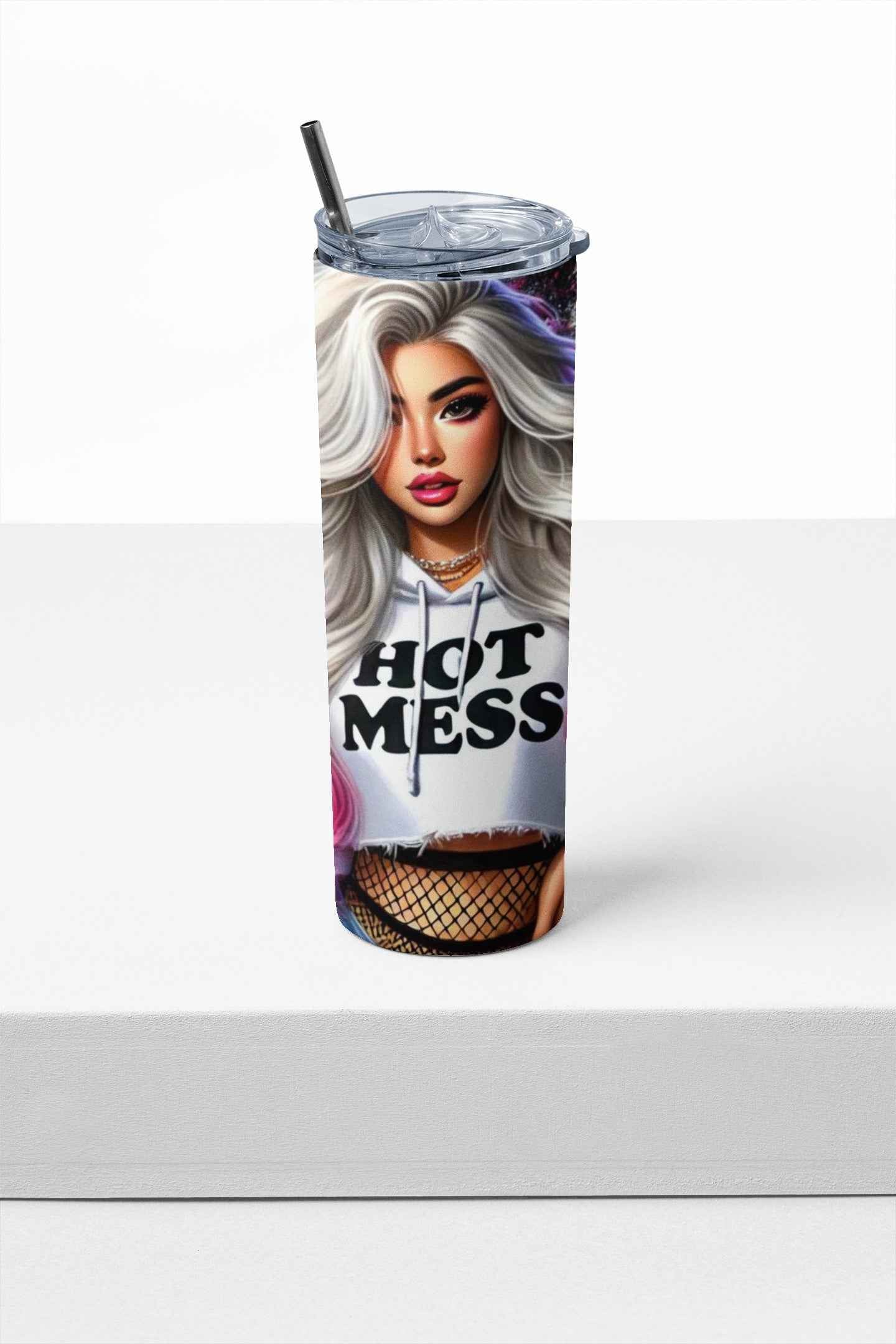 Hot Mess Stylish Stainless-Steel Tumbler with Straw, 20 oz