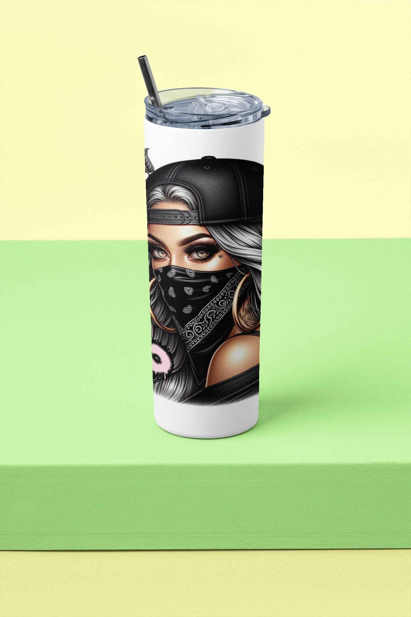 Stainless Steel Tumbler XOXO Artistic Design, 20oz Insulated Travel Cup with Straw Lid, White