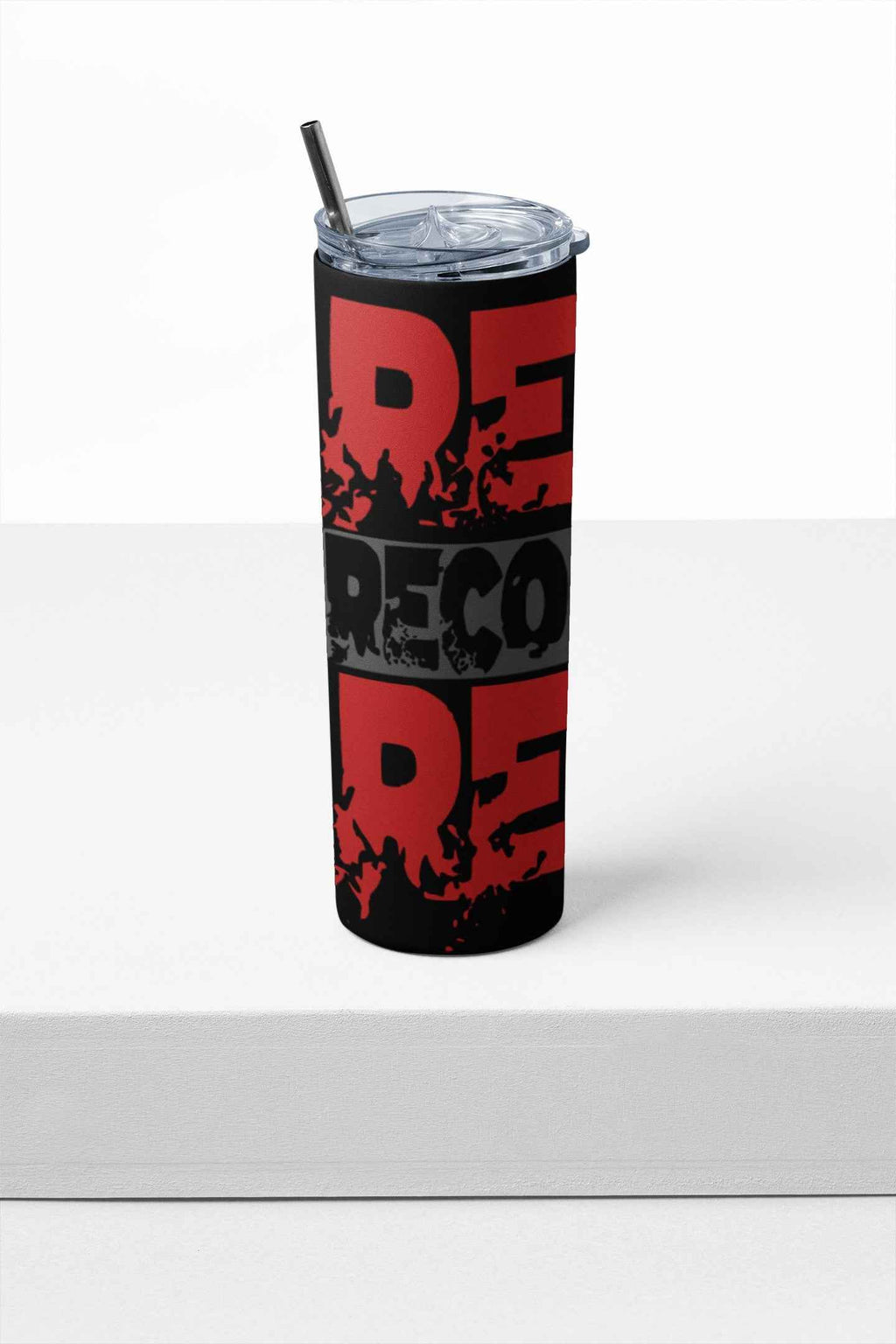 Real Recognize Real Stainless-Steel Tumbler, 20 oz Black and Red Design, Insulated Cup with Lid and Straw