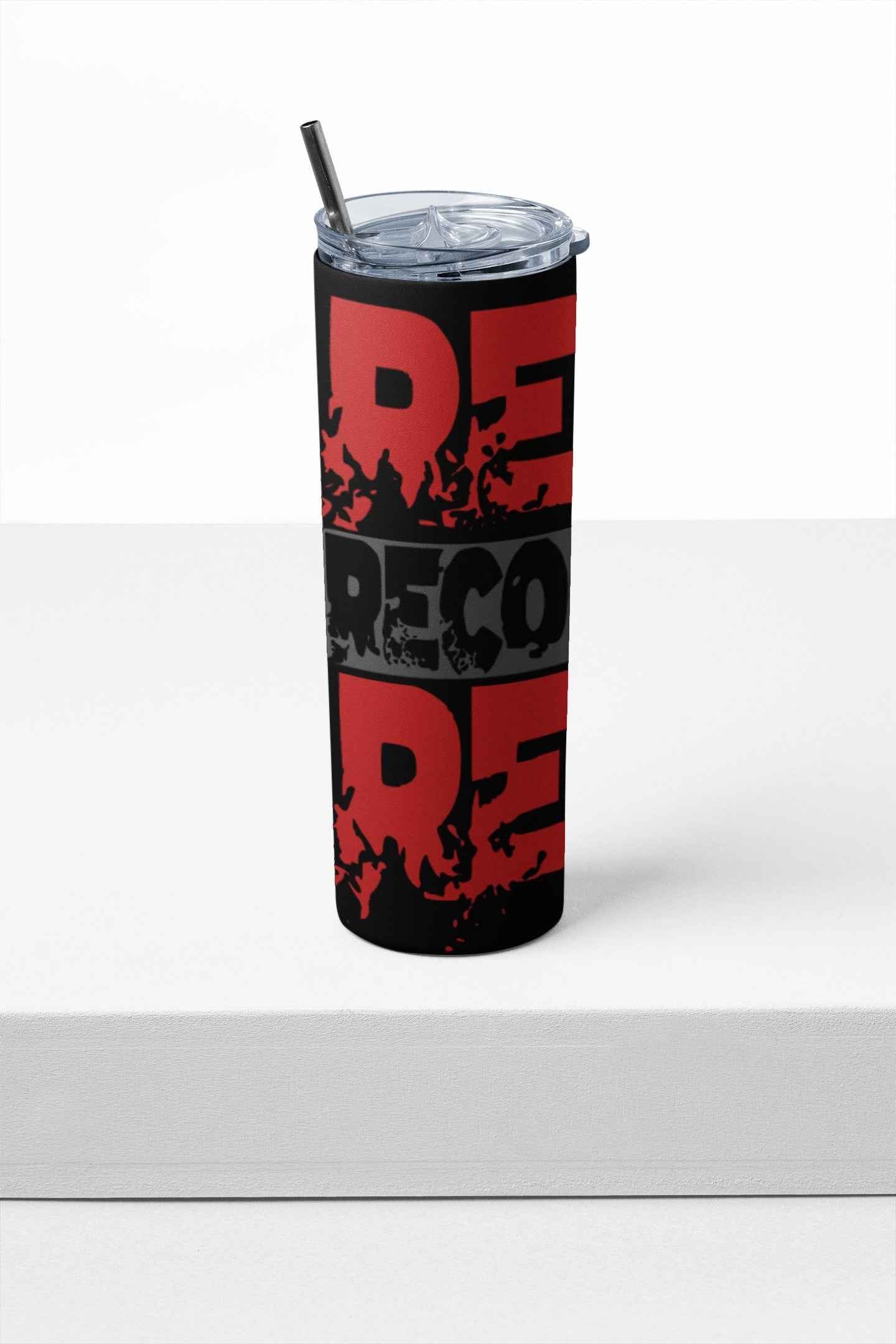 Real Recognize Real Stainless-Steel Tumbler, 20 oz Black and Red Design, Insulated Cup with Lid and Straw