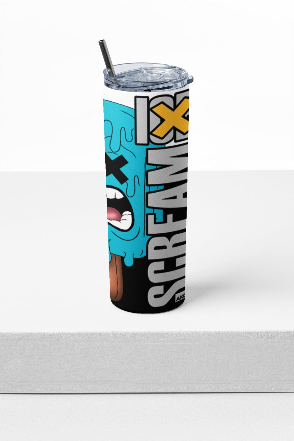 Tumbler with a colorful design and 'Scream X' branding on a white background
