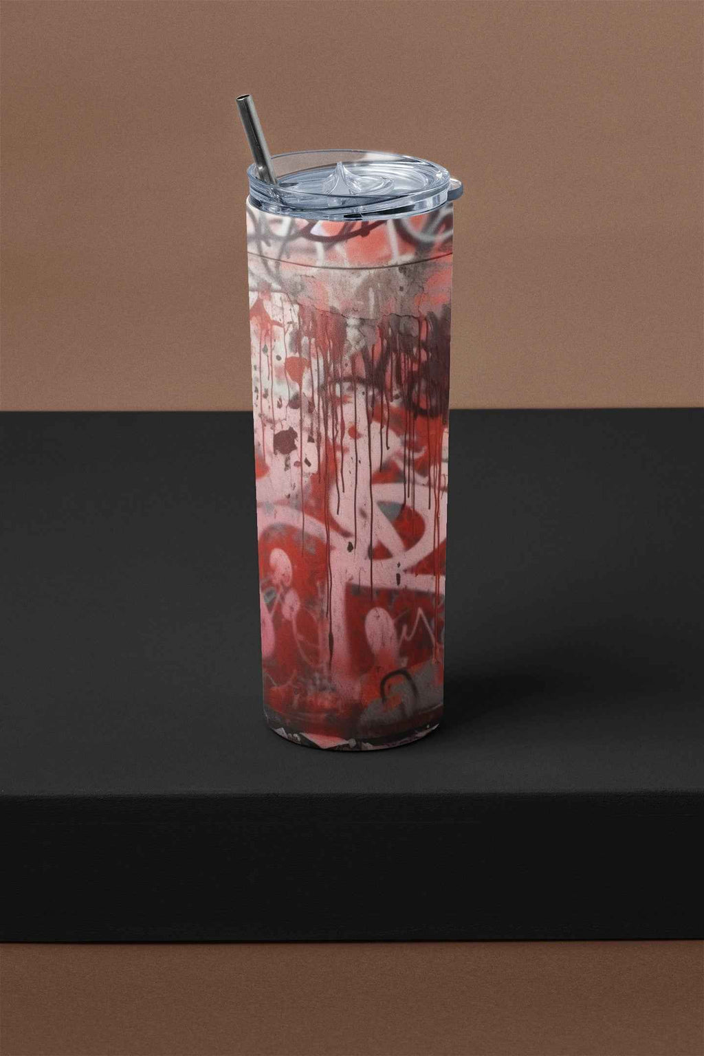 Urban Graffiti Art Stainless Steel Tumbler, 20 oz, Insulated Travel Cup with Lid, Multi-Color Design